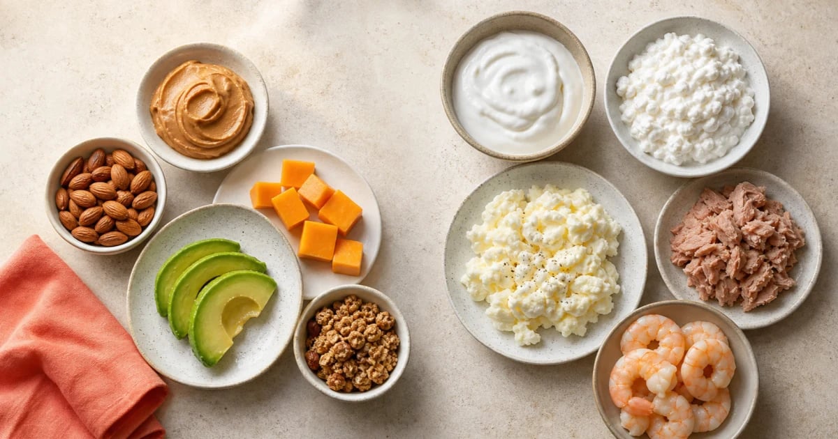 Equal-calorie portions comparing a high-calorie low-protein food with a higher-protein alternative